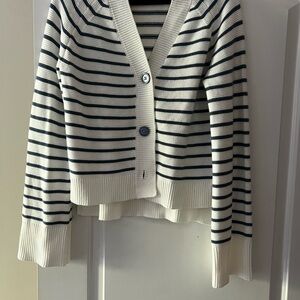 Nordstrom Cream & Black Striped V-Neck Button Cardigan